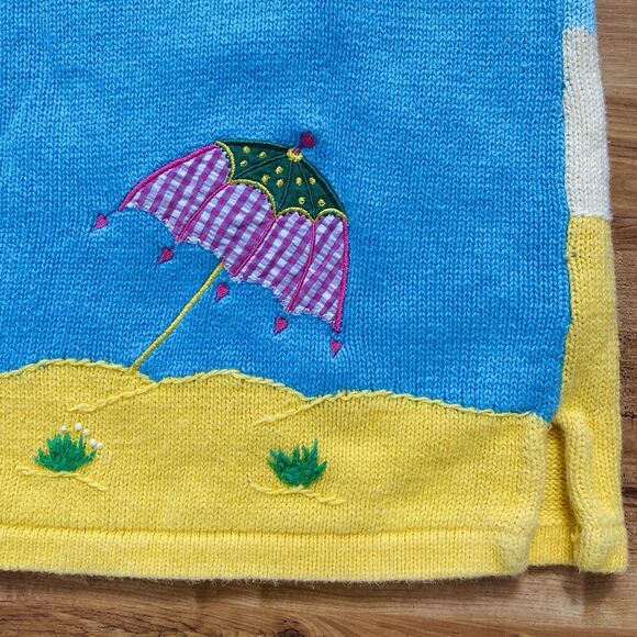 VTG The Quacker Factory L Blue Short Sleeve Beachy Knit Tunic Sweater Whimsical - Picture 9 of 16